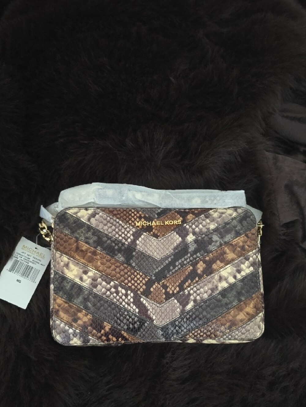 Michael Kors Snake-Print Chevron Crossbody Bag - Picture 7 of 7